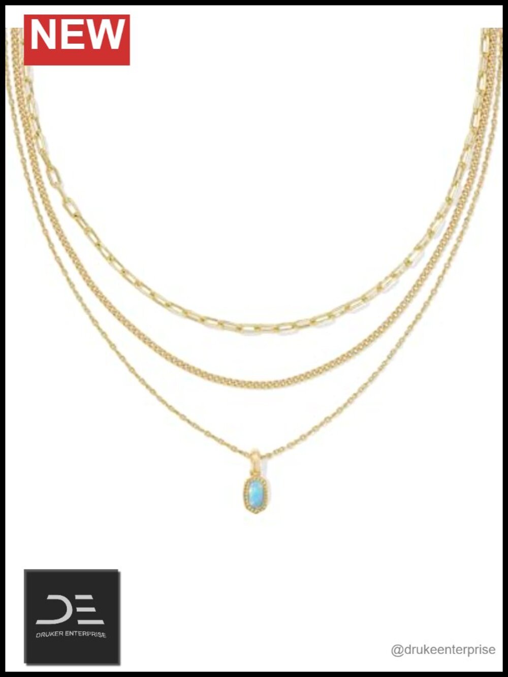 Triple Strand Gold Plated Necklace Pendant Layered Jewelry
